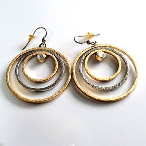 Multi Ring Earrings Elegant Two Tone Dangle Rhinestone Silver Gold Tone